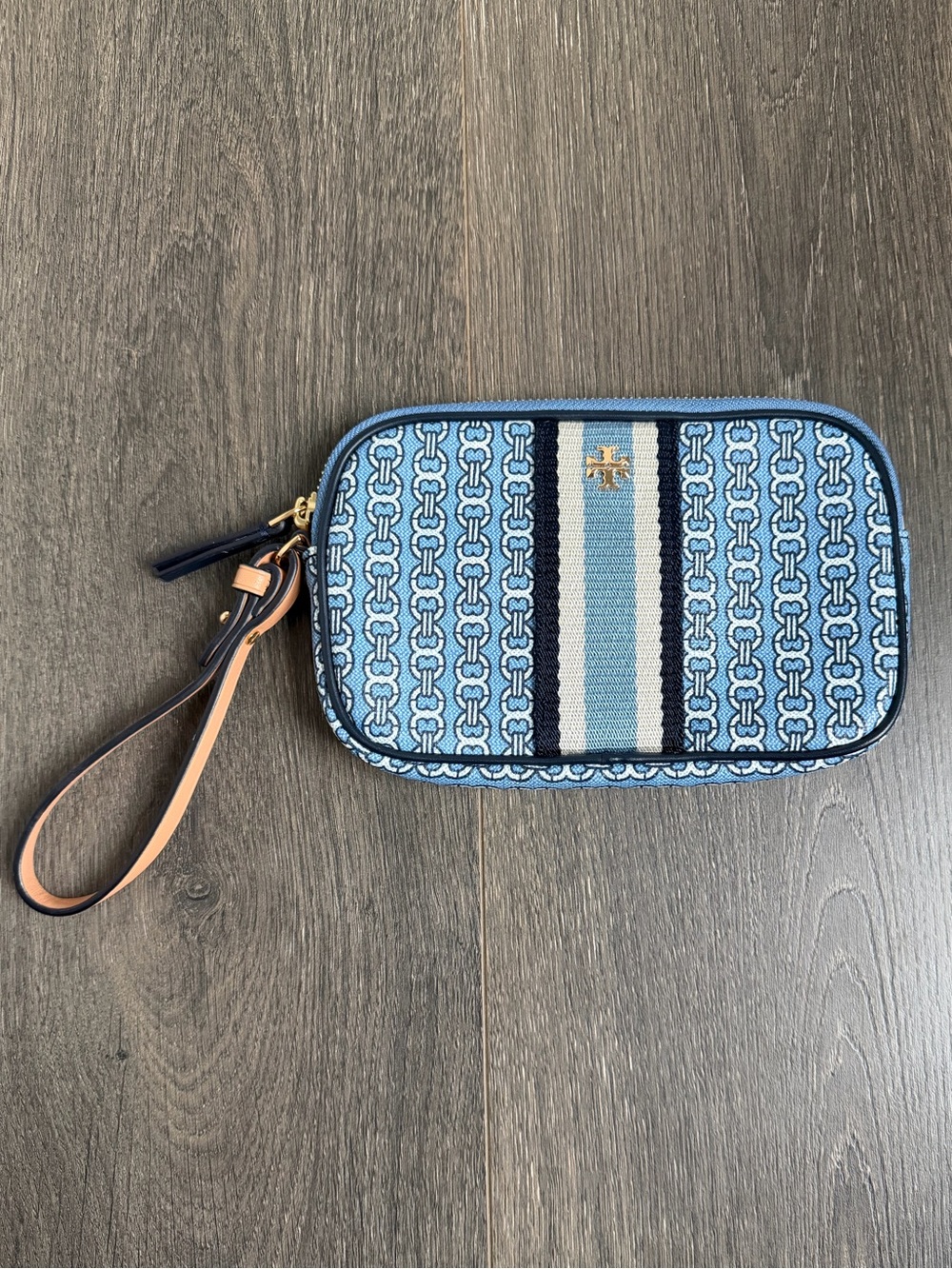 Tory Burch Gemini Link Wallet Jacquard Zip Around Clutch Blue Color - Picture 1 of 7